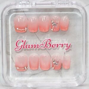 GlamBerry 10pcs Handmade Press-On Nails, Reusable, with Nail Kit - Sizes XS-L